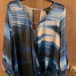 Blue, Sheer airy chiffon, blouse